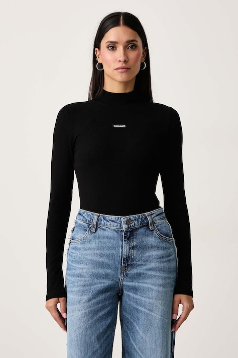 Guess Jeans Longsleeve pentru femei din bumbac cu elastan negru W6BP06 K5471