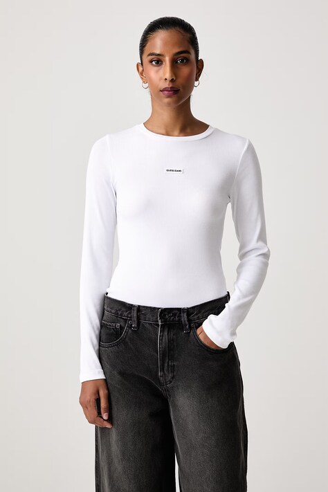 Guess Jeans Longsleeve damski z bawełną biały W6BP05 K5470