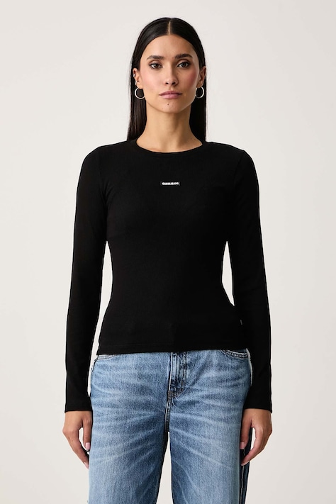 Guess Jeans Longsleeve pentru femei cu bumbac negru W6BP05 K5470
