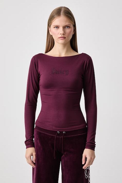 Juicy Couture Tričko s dlhým rukávom dámske s modalom MIA BOAT NECK burgundské JCWCT226329
