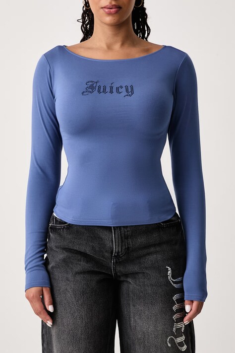 Juicy Couture Longsleeve damski z modalem MIA BOAT NECK fioletowy JCWCT226329
