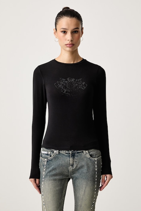 Juicy Couture Лонгслив для женщин с вискозой DIAMANDE DOG CREST чёрный JCWCT226328