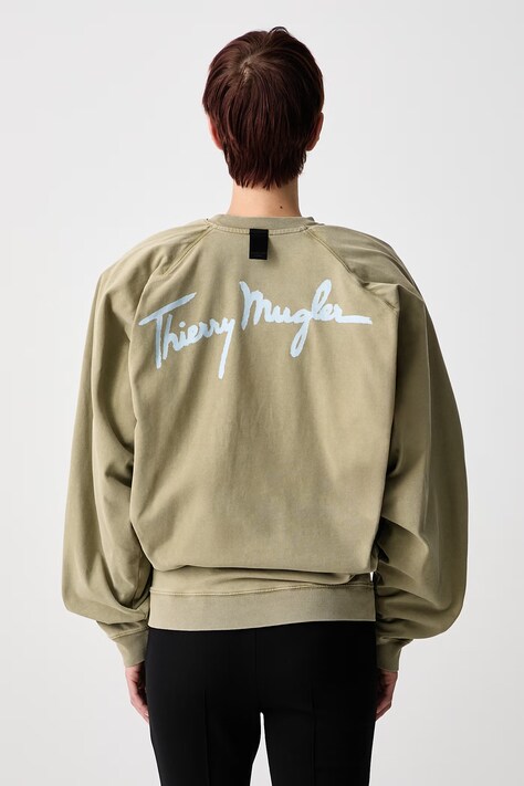 MUGLER Longsleeve pentru femei din bumbac verde 26F3TS01306032