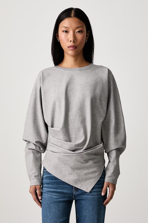 GANNI Longsleeve pentru femei din bumbac cu elastan gri A1040543