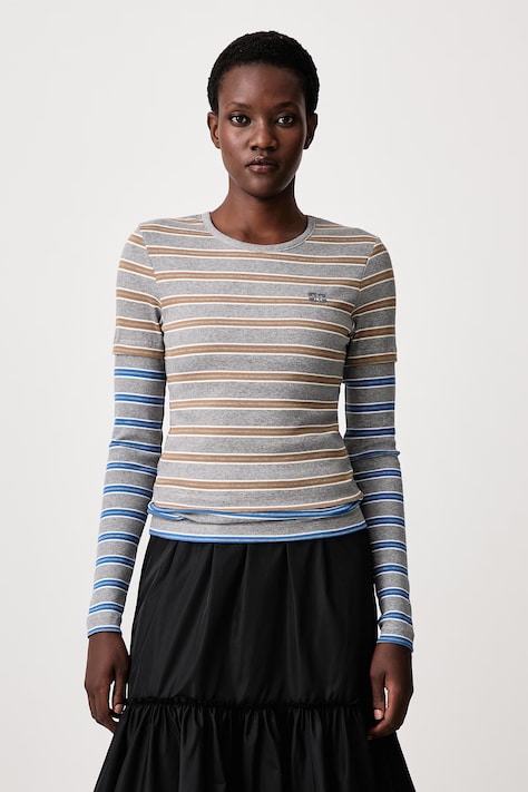 GANNI Longsleeve damski bawełniany z elastanem Double Sleeve szary A1040472