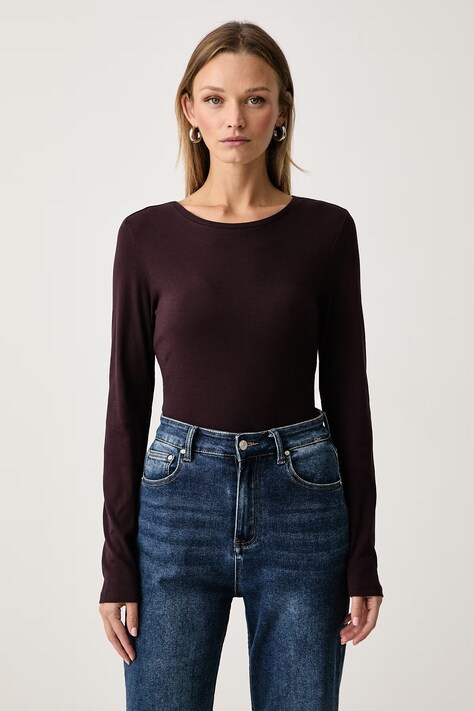 Marc O'Polo Longsleeve damski bawełniany z elastanem bordowy 5000007890