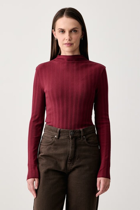 Marc O'Polo Longsleeve damski bawełniany z elastanem bordowy 5000012302