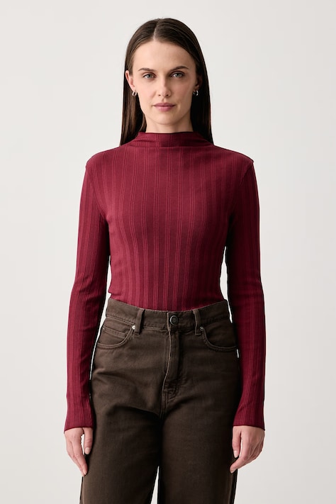 Marc O'Polo Longsleeve damski bawełniany z elastanem bordowy 5000012302