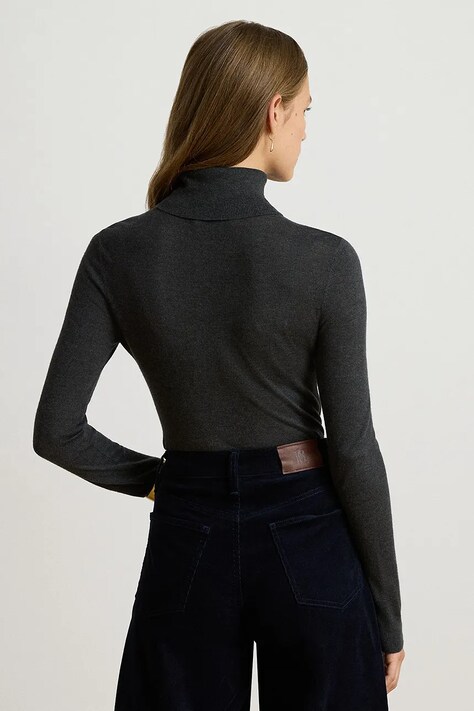 Lauren Ralph Lauren Longsleeve damski z dodatkiem jedwabiu szary 200B22254