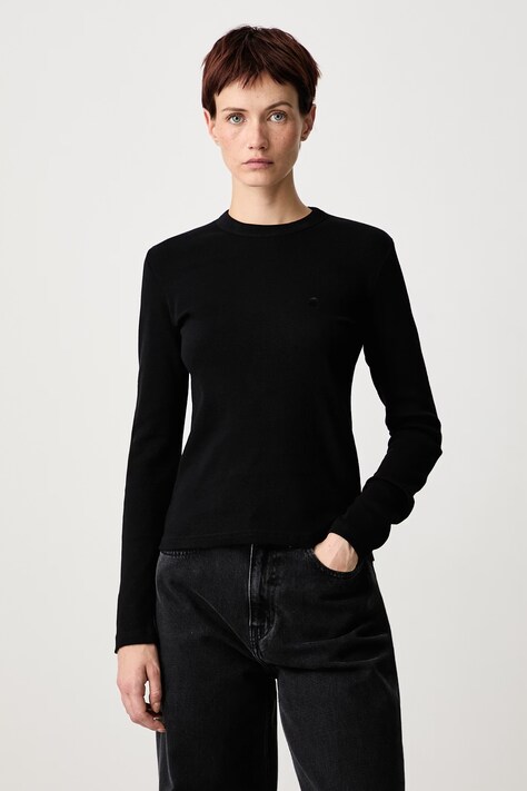 Carhartt WIP Блуза с дълги ръкави дамска от памук с еластан Philipa T-Shirt черна I037165