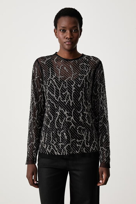 AllSaints Tričko s dlhým rukávom dámske MINTY EMB čierne W004PF