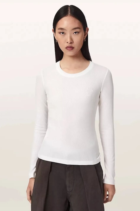 AllSaints Cămașă lougewear de damă din modal STEVIE HAVEN LS TEE albă W041JF