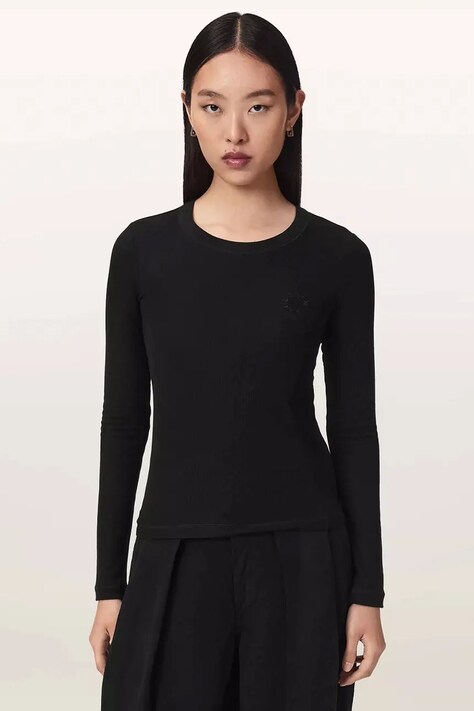 AllSaints Loungwear tričko dámské z modalu STEVIE HAVEN LS TEE černé W041JF