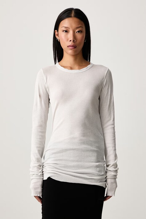Rick Owens DRKSHDW Majica dugih rukava ženska pamučna Basic bež DS02F6217 BH