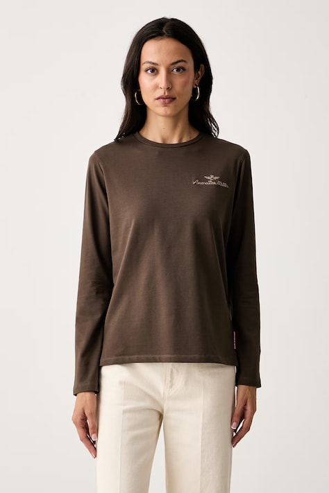 Aeronautica Militare longsleeve damski z bawełną brązowy TS2549DJ00747