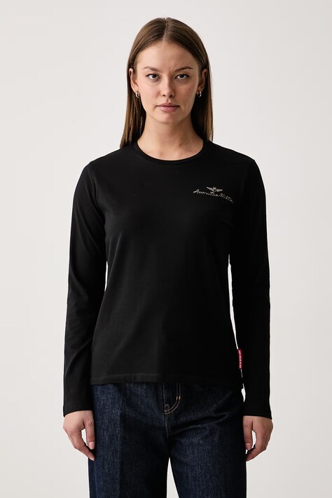 Aeronautica Militare Longsleeve damski z bawełną czarny TS2549DJ00747