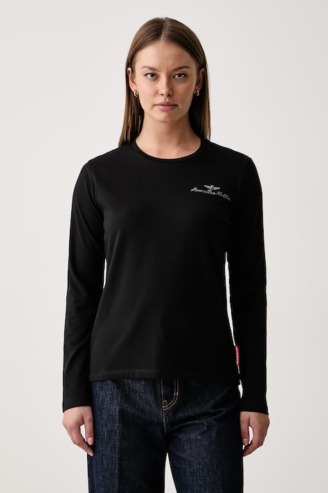 Aeronautica Militare Longsleeve damski z bawełną czarny TS2549DJ00747