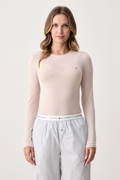 Tommy Hilfiger Longsleeve damski z dodatkiem kaszmiru beżowy UW0UW06611