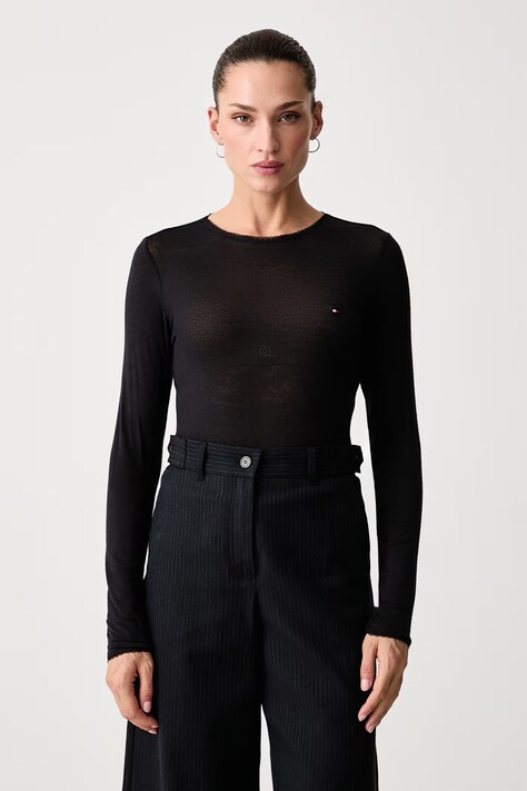 Tommy Hilfiger Блуза с дълги ръкави дамска с добавен кашмир черна UW0UW06611