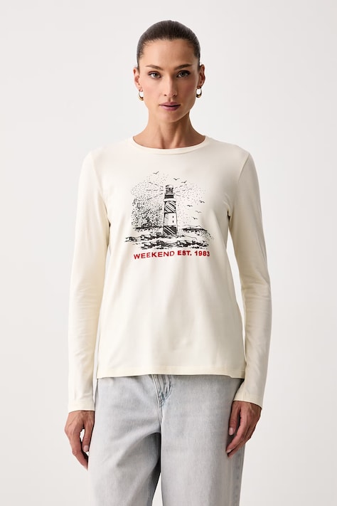 Weekend Max Mara Longsleeve damski z bawełną WKDVICINO beżowy 2625946052600