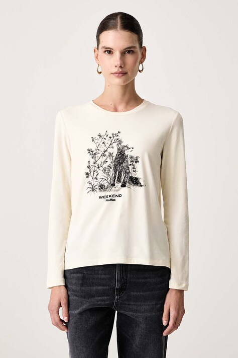 Weekend Max Mara Longsleeve damski bawełniany z elastanem WKDCESTINO beżowy 2625946042600