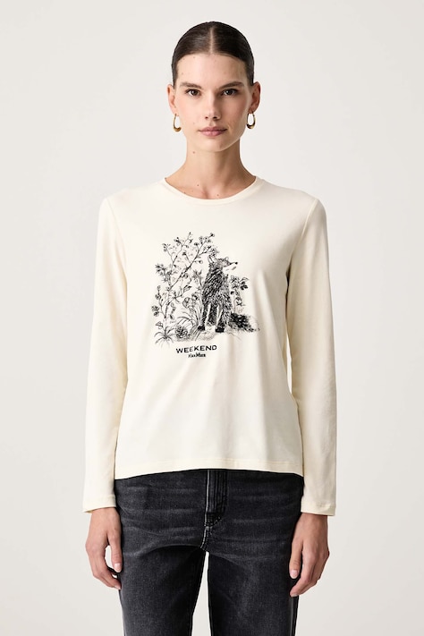 Weekend Max Mara Longsleeve damski bawełniany z elastanem WKDCESTINO beżowy 2625946042600