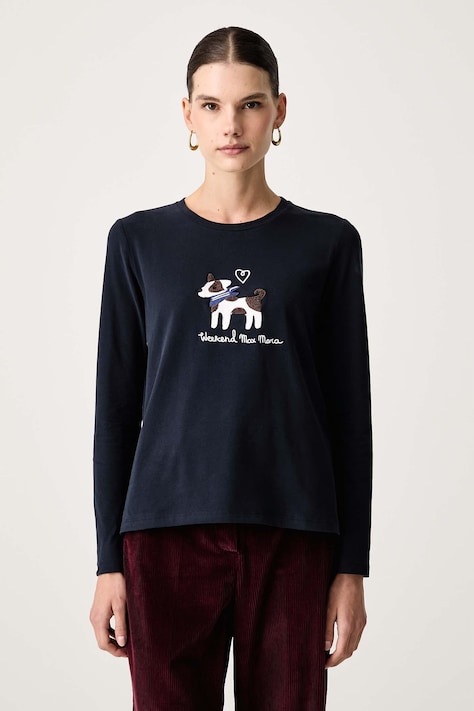Weekend Max Mara Longsleeve damski bawełniany z elastanem WKDCESTINO granatowy 2625946042600