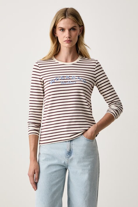 Weekend Max Mara Longsleeve damski bawełniany z elastanem WKDCESTINO bordowy 2625946042600