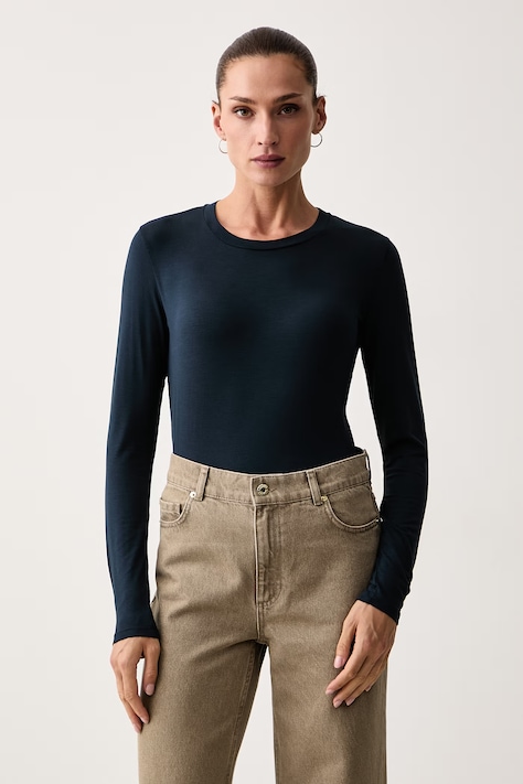 Weekend Max Mara Longsleeve damski z wiskozy WKDMULTIE granatowy 2625946032600