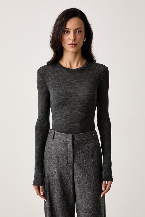 Weekend Max Mara Longsleeve damski z wełną WKDPATTO szary 2625946022600