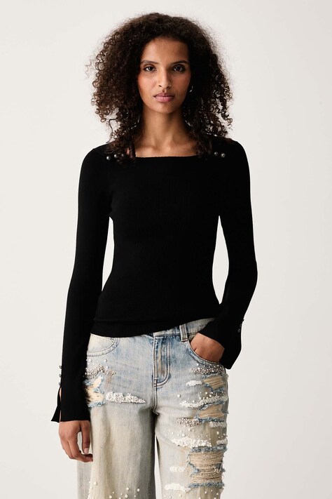 Miss Sixty Sweter damski z dodatkiem jedwabiu czarny 6M3RJ02300