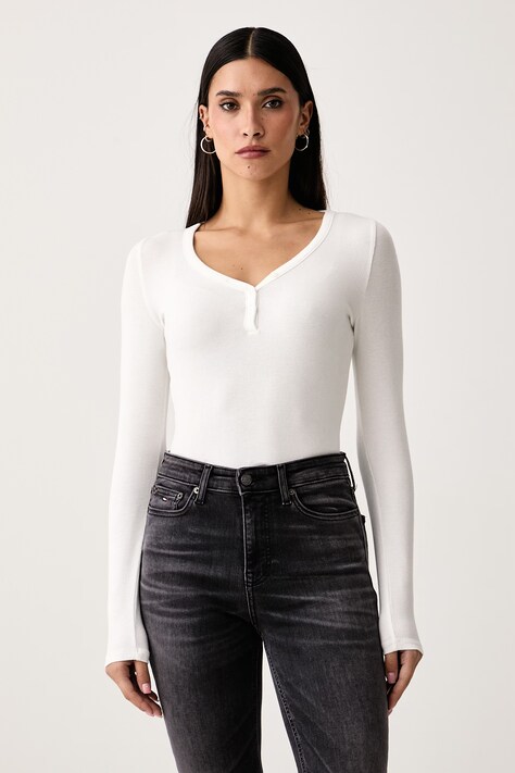 Tommy Jeans Longsleeve damski z wiskozą biały DW0DW23259