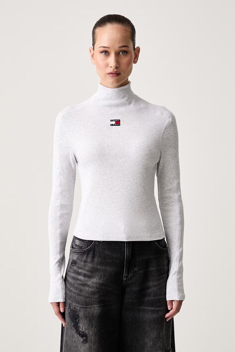 Tommy Jeans Longsleeve damski bawełniany z elastanem szary DW0DW23251