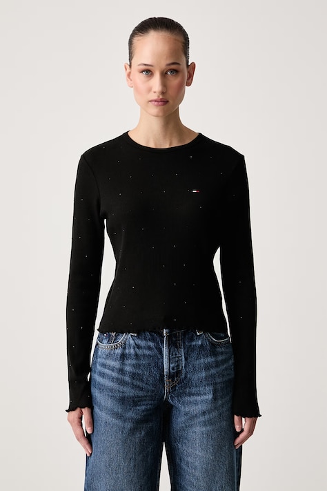 Tommy Jeans A maniche lunghe da donna con cotone nera DW0DW23524