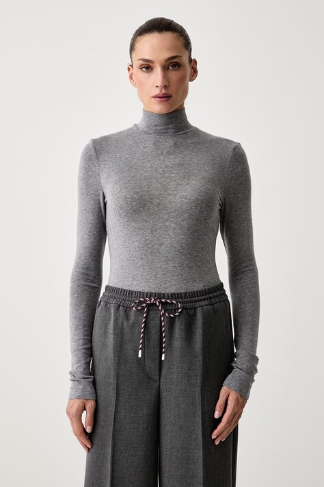Tommy Hilfiger Majica z dolgimi rokavi ženska z volno siva WW0WW52361