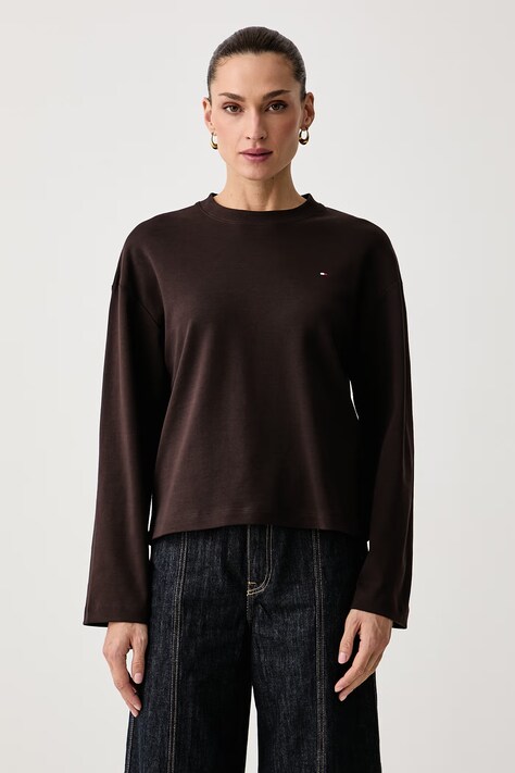 Tommy Hilfiger Longsleeve damski bawełniany brązowy WW0WW51740