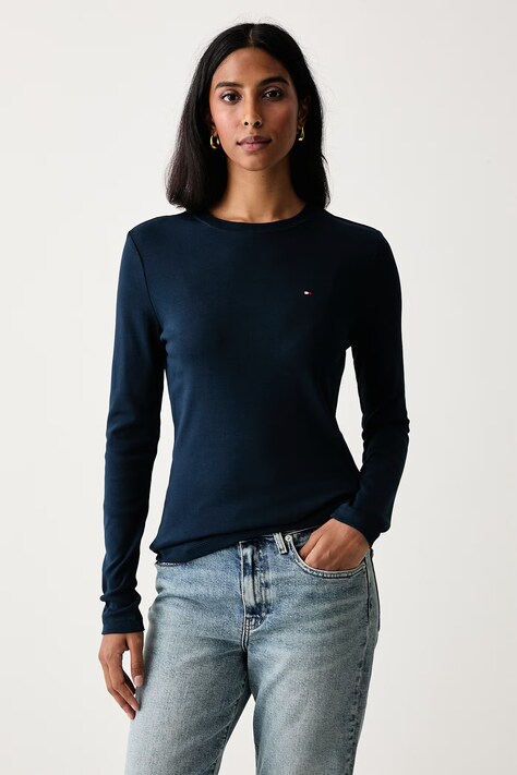 Tommy Hilfiger Majica dugih rukava ženska pamučna mornarsko plava WW0WW53689