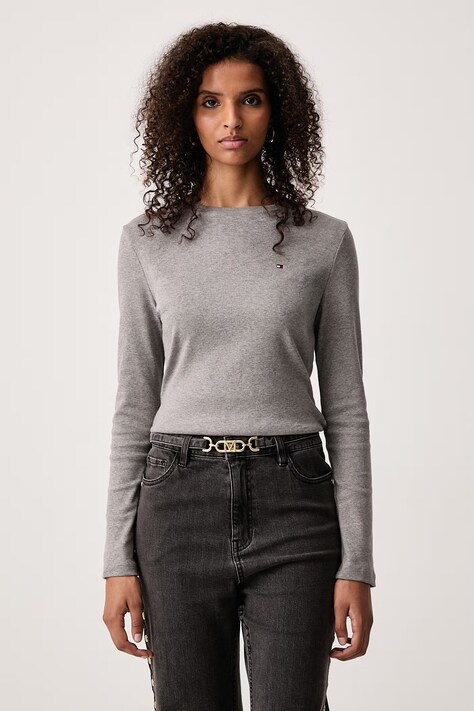 Tommy Hilfiger Tričko s dlouhým rukávem dámské bavlněné šedé WW0WW53689
