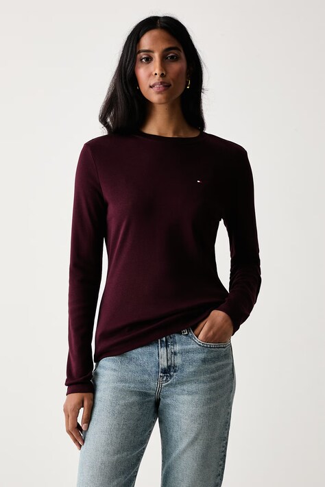 Tommy Hilfiger Majica dugih rukava ženska pamučna bordo WW0WW53689