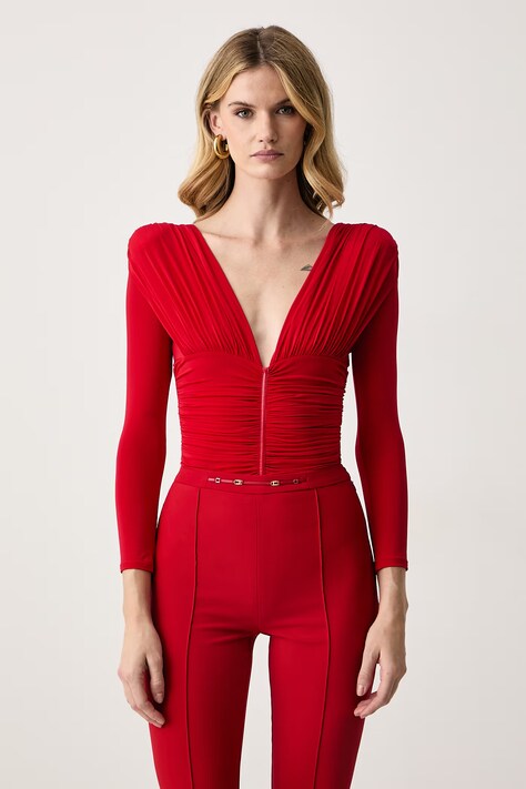 Elisabetta Franchi Body damskie czerwone gładkie BO04367E2