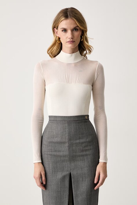 Elisabetta Franchi Body damskie z lyocellem beżowe BK09B67E2