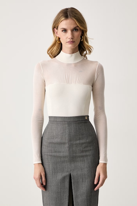 Elisabetta Franchi Body damskie z lyocellem beżowe BK09B67E2