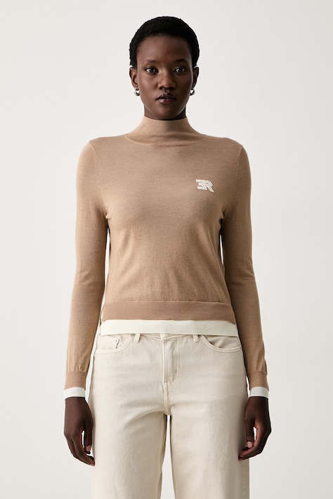ERMANNO Firenze sweter damski z wełną beżowy D49EM036E50