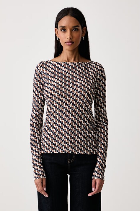 United Colors of Benetton Longsleeve damski z dodatkiem wełny brązowy 3MVKD109Y