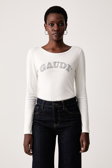 Gaudi Longsleeve damski bawełniany z elastanem beżowy 621BD64022