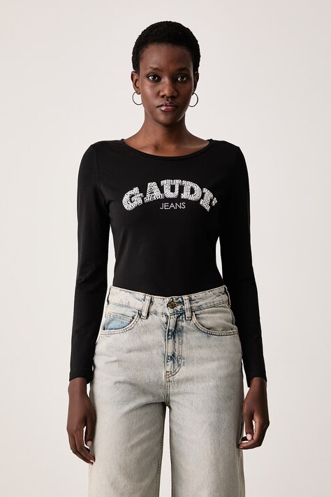 Gaudi Longsleeve damski bawełniany z elastanem czarny 621BD64022