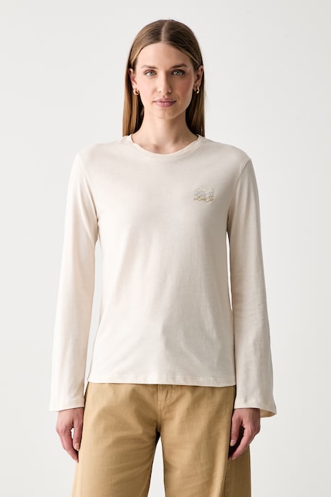 Liu Jo longsleeve damski bawełniany beżowy WF6451 J6308
