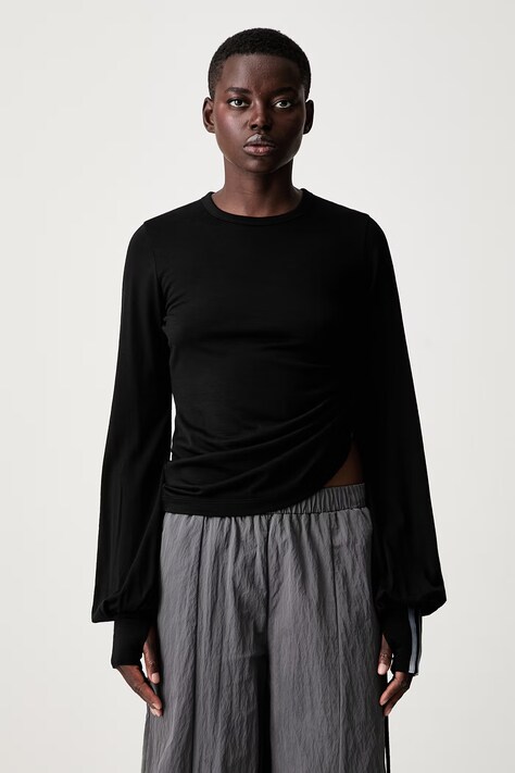 Y-3 longsleeve damski wełniany CNCH DRAPE LS T czarny KS1425