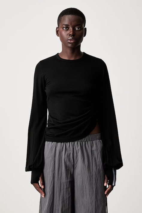Y-3 longsleeve damski wełniany CNCH DRAPE LS T czarny KS1425