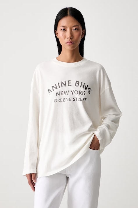 Anine Bing longsleeve damski bawełniany IVAN beżowy A.08.12755.IVY1